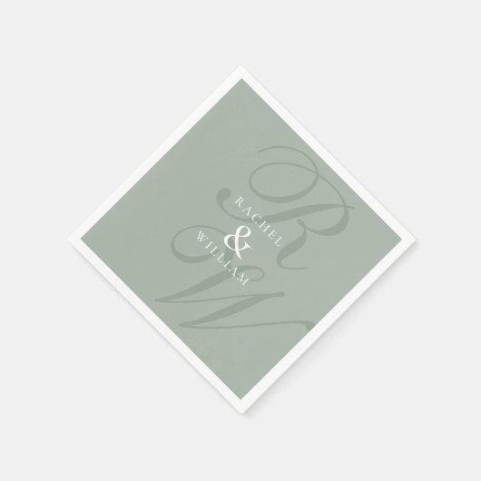 Elegante Sage Green Script Monogram Wedding Serviette (Ecke)