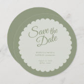 Elegante Sage Green Script Scallop Hochzeit Save The Date (Vorne/Hinten)