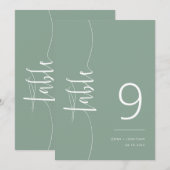 Elegante Sage Green Script Wedding Tischnummer (Vorne/Hinten)