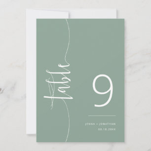 Elegante Sage Green Script Wedding Tischnummer