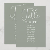 Elegante Sage Green Seating Chart Tischnummer (Vorne/Hinten)