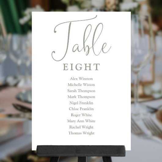 Elegante Sage Green Seating Chart Tischnummer