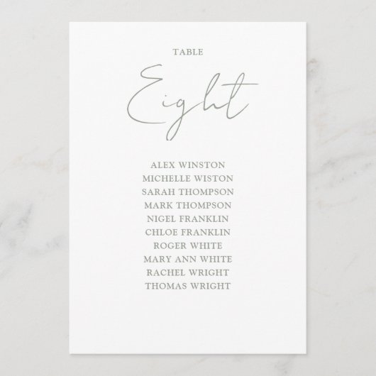 Elegante Sage Green Seating Chart Tischnummer (Vorderseite)