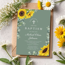 Elegante Sage Green Sunflower Cross Taufe