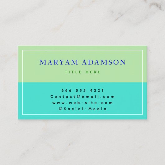 Elegante Sage Green & Turquoise & Black Border Telefonnummerkarte (Vorderseite)