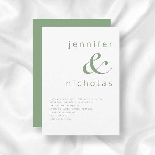 Elegante Sage Green Typografy Wedding Einladung