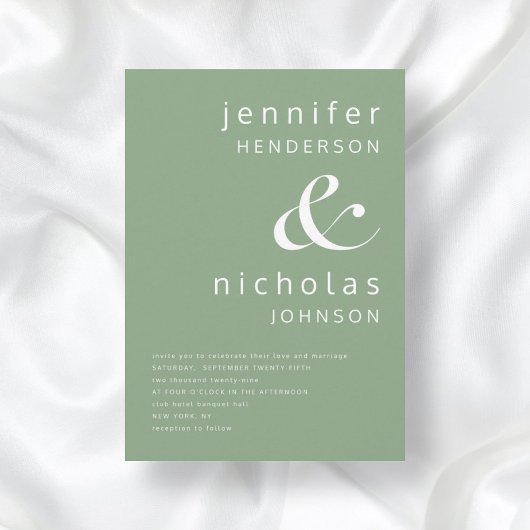 Elegante Sage Green Typografy Wedding Einladung
