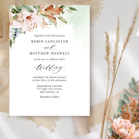 Elegante Sage Green und Earthy Blooms Wedding Einladung