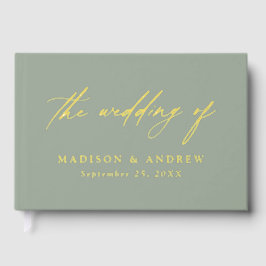 Elegante Sage Green und Gold Calligraphy Wedding Gästebuch