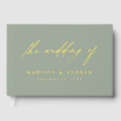 Elegante Sage Green und Gold Calligraphy Wedding Gästebuch (Vorderseite)