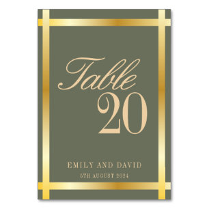 Elegante Sage Green und Golden Borders Wedding Tischnummer