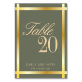 Elegante Sage Green und Golden Borders Wedding Tischnummer (Vorderseite)