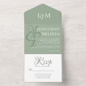 Elegante Sage Green und White Monogram Wedding All In One Einladung (Innen Boden)
