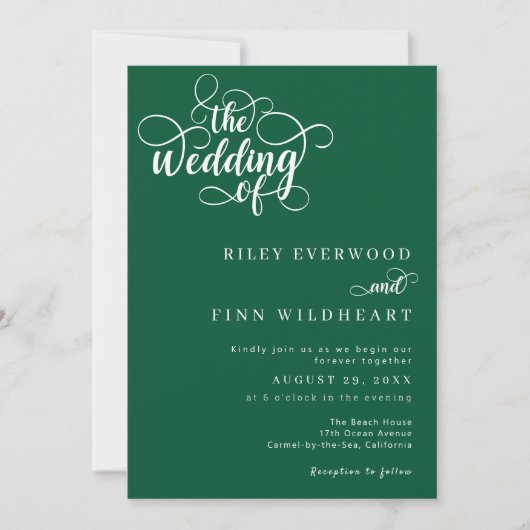 Elegante Sage Green und White Script Wedding Einladung (Vorderseite)