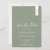 Elegante Sage Green und White Script Wedding Save The Date (Vorderseite)
