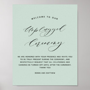 Elegante Sage Green Unplugged Zeremonie Hochzeitsz Poster