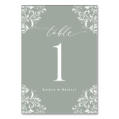 Elegante Sage Green Vintag Classic Kleine Hochzeit Tischnummer (Rückseite)