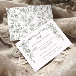 Elegante Sage Green Vintag Floral Wedding RSVP Karte