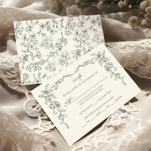 Elegante Sage Green Vintag Floral Wedding RSVP Karte