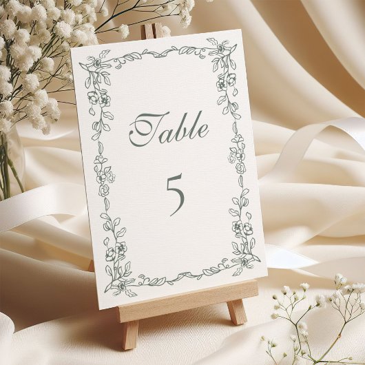 Elegante Sage Green Vintag Floral Wedding Tischnummer