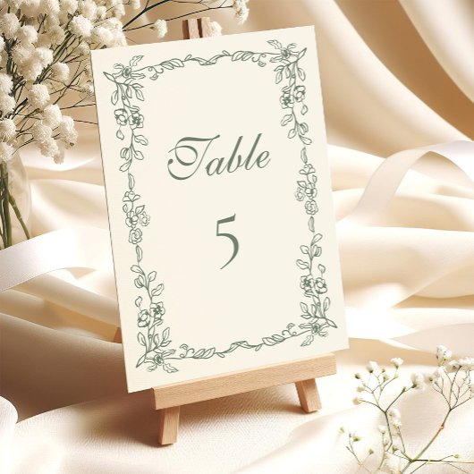 Elegante Sage Green Vintag Floral Wedding Tischnummer