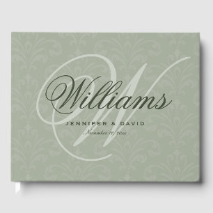 Elegante Sage Green Vintag Script Monogram Wedding Gästebuch