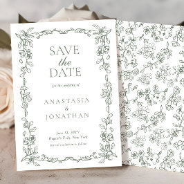 Elegante Sage Green Vintage Viktorianische Hochzei Save The Date