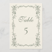 Elegante Sage Green Vintage Wedding Tischnummer (Vorderseite)