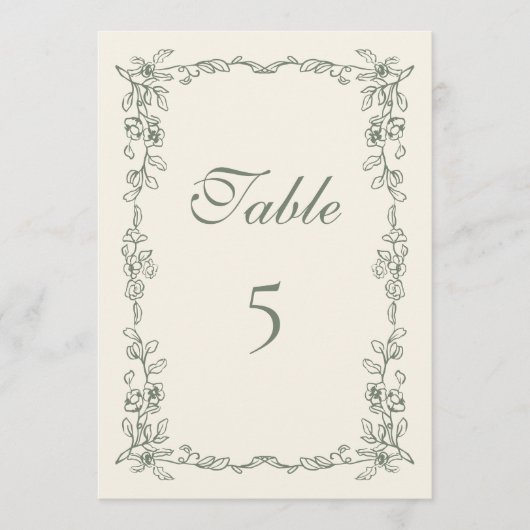Elegante Sage Green Vintage Wedding Tischnummer (Vorderseite)