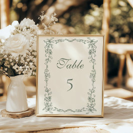 Elegante Sage Green Vintage Wedding Tischnummer