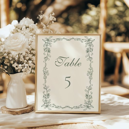Elegante Sage Green Vintage Wedding Tischnummer