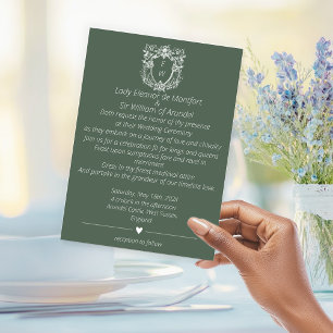 Elegante Sage Green Wappen Monogram Wedding Einladung