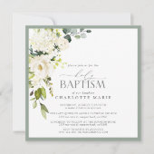 Elegante Sage Green Watercolor Floral Taufe Einladung (Vorderseite)