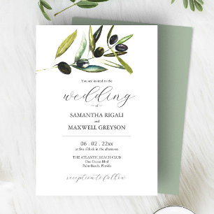 Elegante Sage Green Watercolor Grüne Hochzeit Einladung