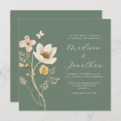 Elegante Sage Green Watercolor Wildblume Hochzeit Einladung (Vorne/Hinten)