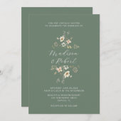 Elegante Sage Green Watercolor Wildblume Hochzeit Einladung (Vorne/Hinten)