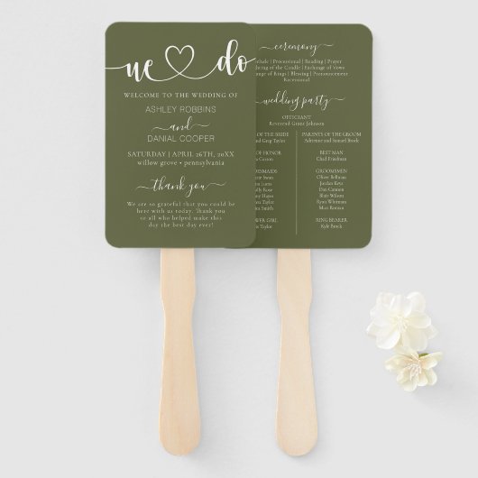 Elegante Sage Green We Do Wedding Program Hand Fan Fächer (Vorne und Hinten)