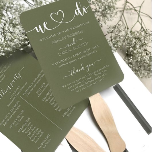 Elegante Sage Green We Do Wedding Program Hand Fan Fächer