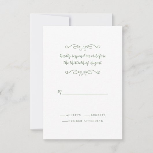 Elegante Sage Green Wedding Classic Minimalistisch RSVP Karte (Vorderseite)