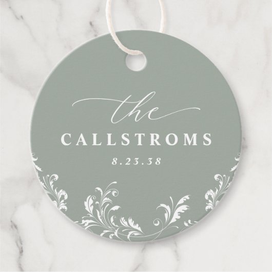 Elegante Sage Green Wedding Classy Round Geschenkanhänger (Vorderseite)