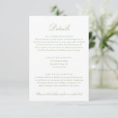 Elegante Sage Green Wedding Details Hotel Info QR Begleitkarte (Stehend Vorderseite)