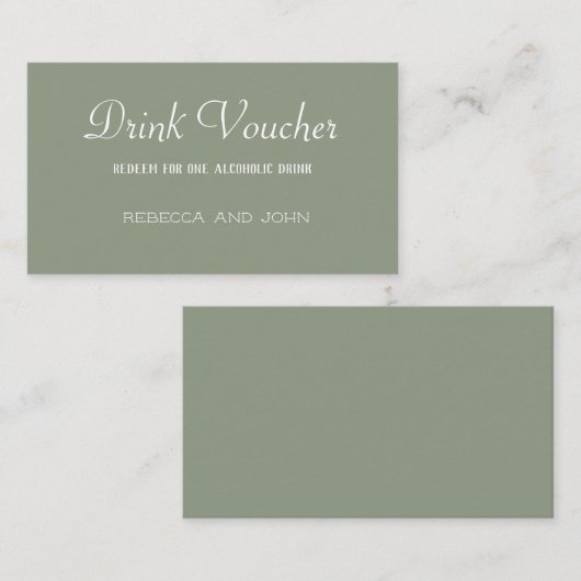 Elegante Sage Green Wedding Drink Card Visitenkarte (Vorne/Hinten)