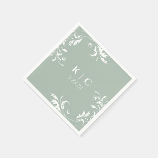 Elegante Sage Green Wedding Reception Serviette (Ecke)