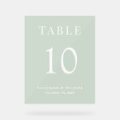 Elegante Sage Green Wedding Reception Tischnummer Acrylschild (Vorderseite)