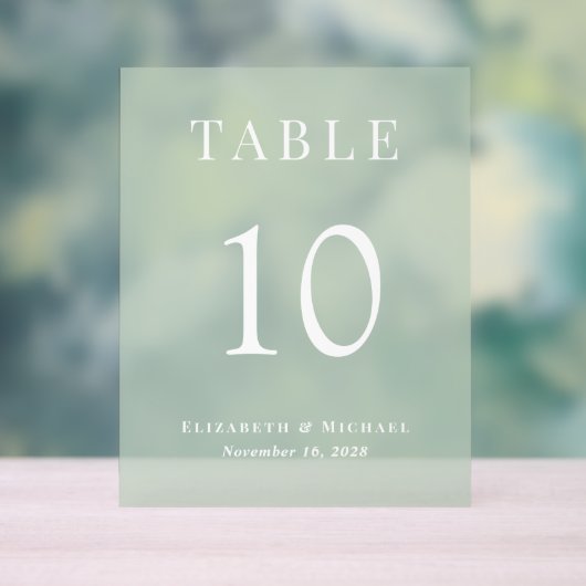 Elegante Sage Green Wedding Reception Tischnummer Acrylschild (Neutral)