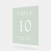 Elegante Sage Green Wedding Reception Tischnummer Acrylschild (Winkel)