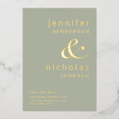 Elegante Sage Green Wedding rettet das Datum Gold Folieneinladung (Vorderseite)