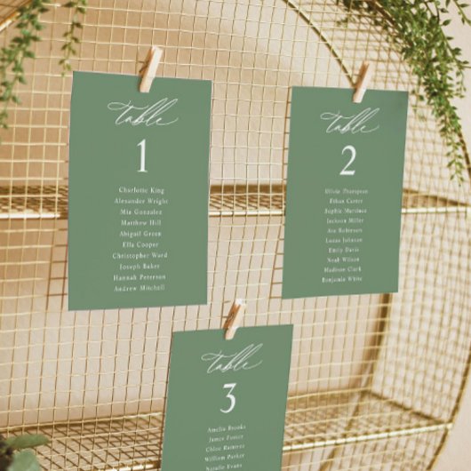 Elegante Sage Green Wedding Seating Chart Cards Einladung