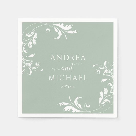 Elegante Sage Green Wedding Serviette (Vorderseite)