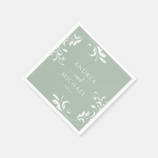 Elegante Sage Green Wedding Serviette (Ecke)